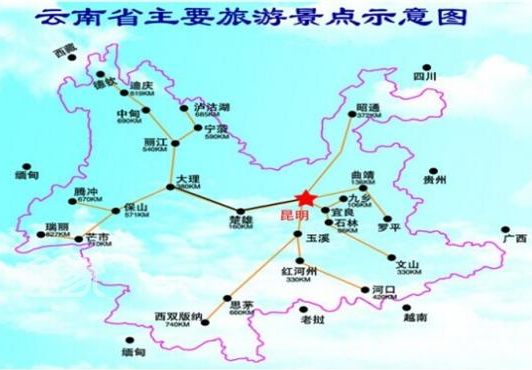 云南旅游景点大全图/景点分布图/景点地图