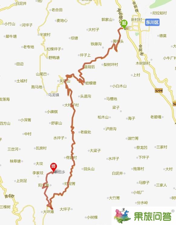 从东川到东川红土地（新田乡）共41.6公里，东川到东川红土地（新田乡）2小时10分钟