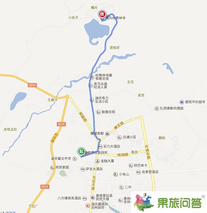 香格里拉县到噶丹松赞林寺地图路线