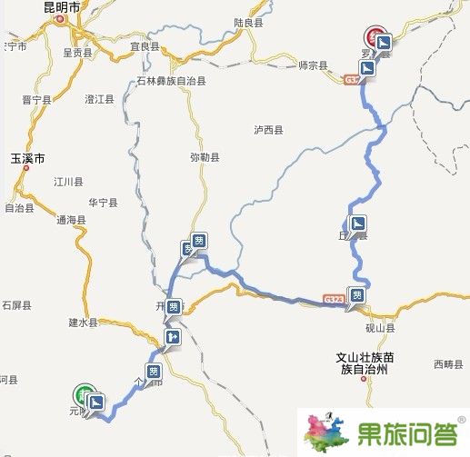 从元阳到罗平自驾车线路地图