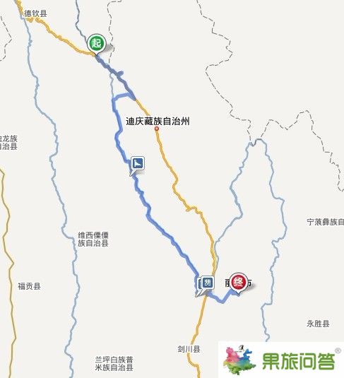 奔子栏到丽江地图查询