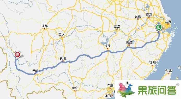 从杭州到丽江地图