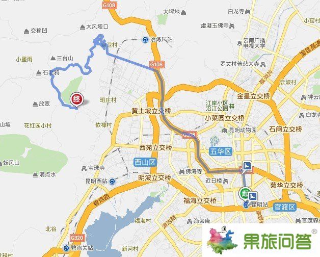 昆明火车站到筇竹寺自驾车线路地图